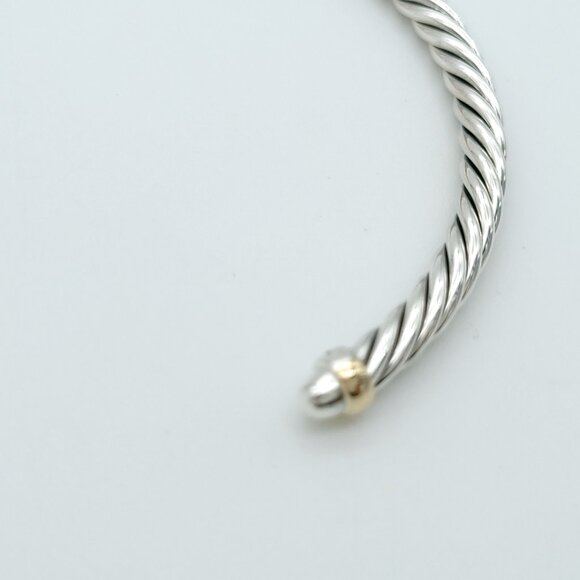 David Yurman Sterling Silver & 14k Gold 4mm Flex Cable Bangle Bracelet 7 Inch - Picture 5 of 9
